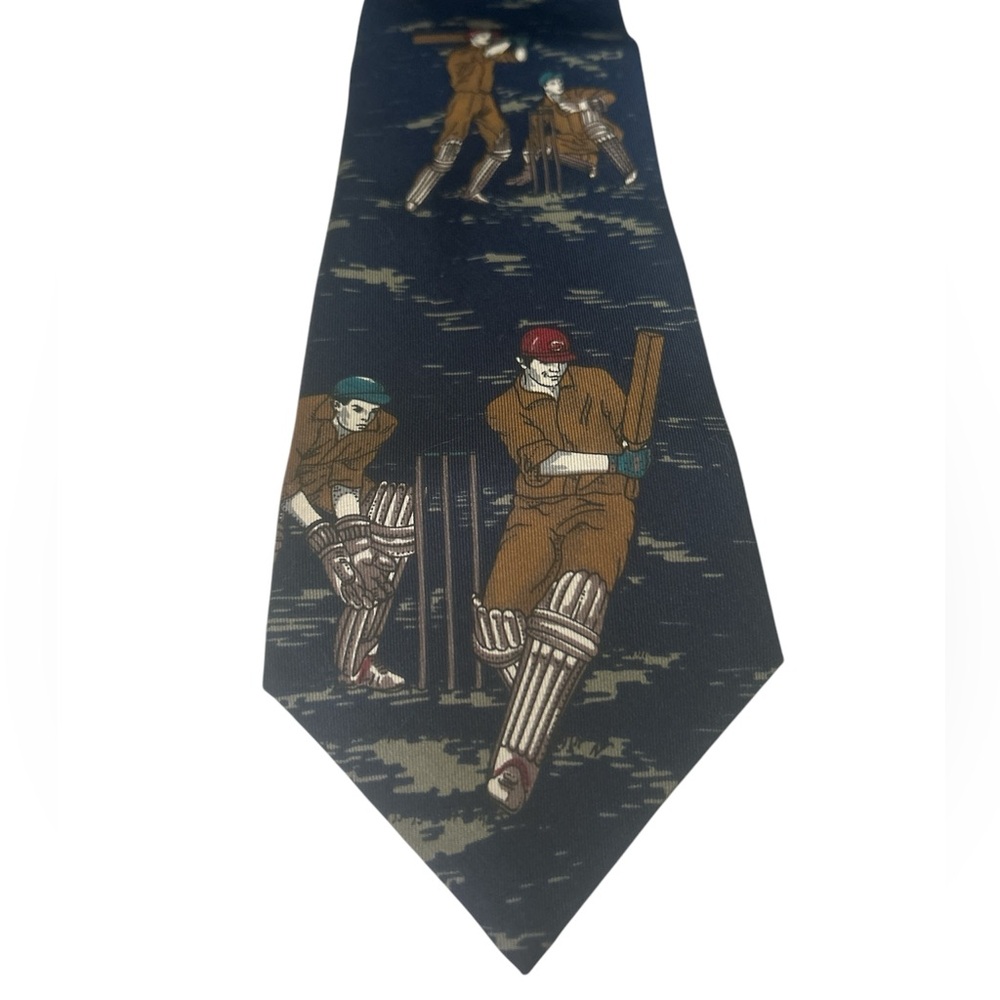 Vintage Silk Resilio Mens Tie Necktie Novelty Blue with Cricketeers-Rare - Picture 2 of 5